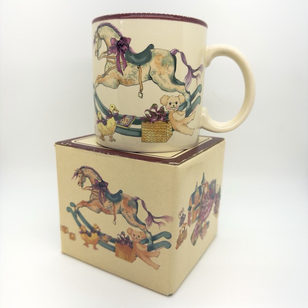 Vintage 80s Potpourri Press Marvelous Mugs Cup With Box 1987 Rocking Horse 12oz